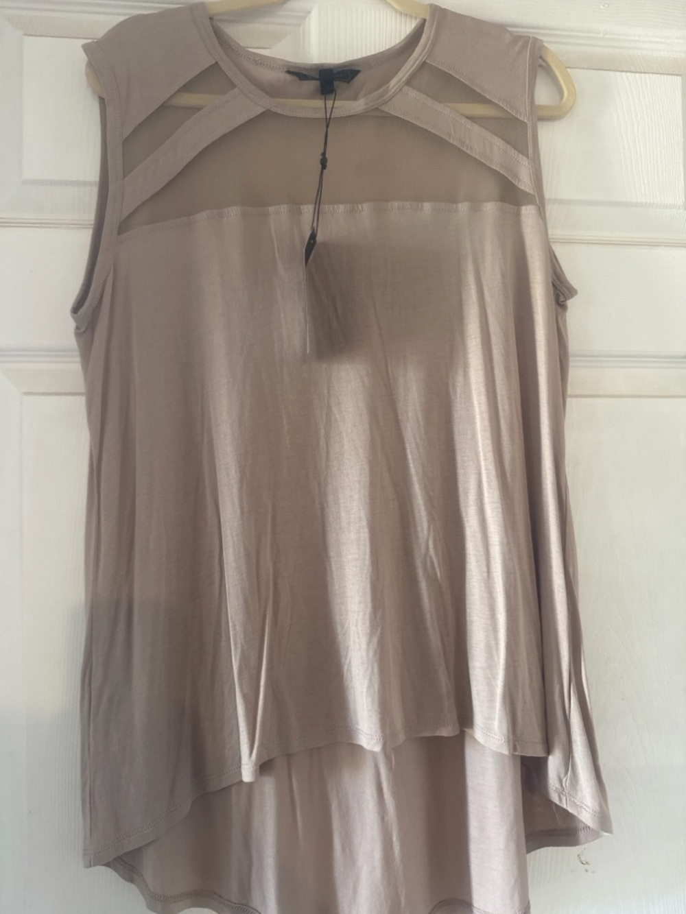 BCBGMaxAzria Taupe Sleeveless Mesh-Yoke Tank